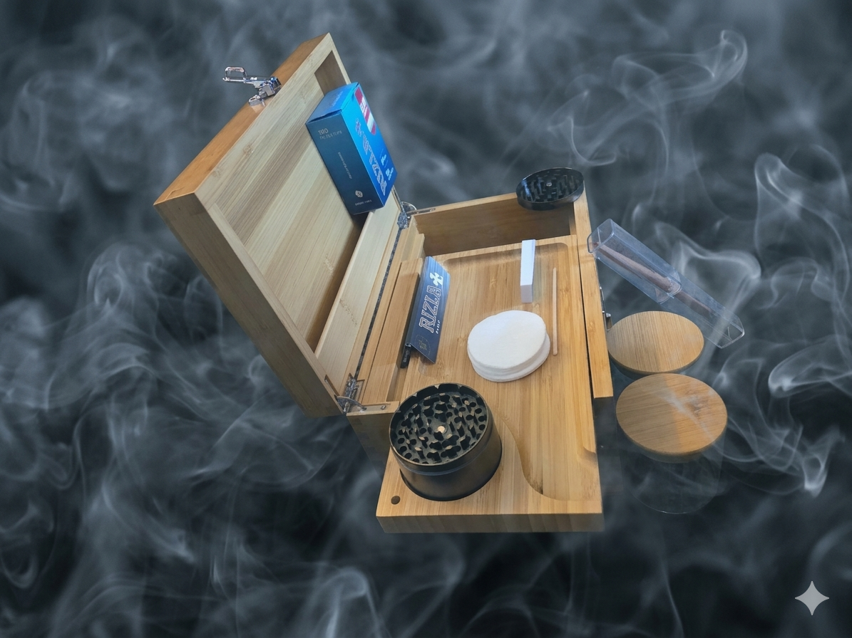 lockable home box kit,with roller and all accessories with smell proof jars
