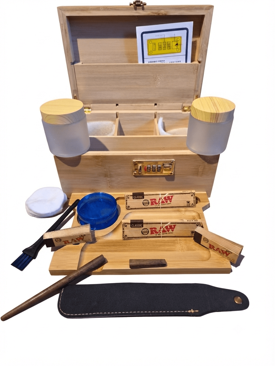 Premium Bamboo Rolling Station Kit — Lockable All-in-One Set - Rolling in Gigglez