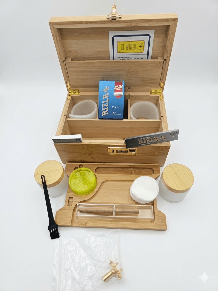 Premium Bamboo Rolling Station Kit — Lockable All - in - One Set - Rolling in gigglez